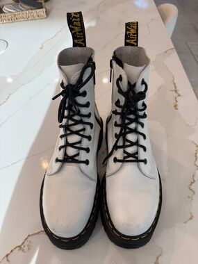 Dr. Martens White Leather Lace-Up Boots with Black Laces